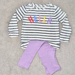 Old Navy toddler girls hello striped sweatshirt and purple leggings set size 5T